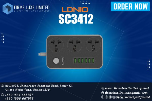 LDNIO SC3412 6 USB Ports and 3 Power Socket Extension